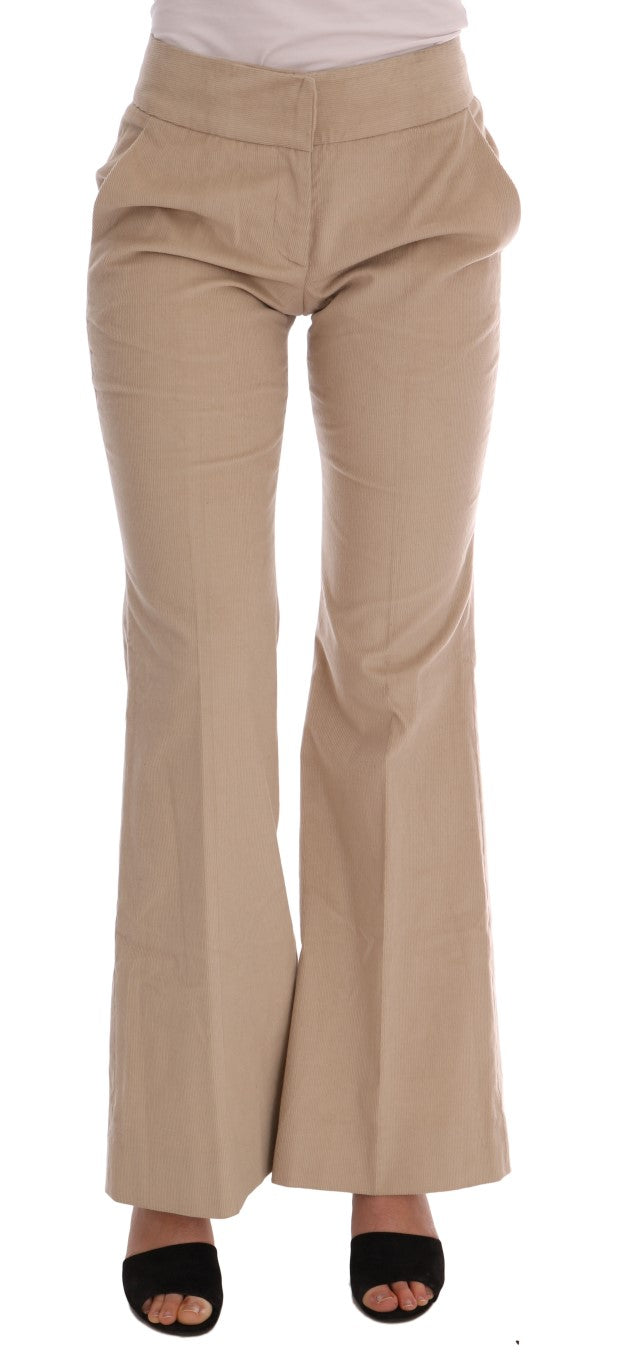 Cotton-Cashmere Bootcut Trousers — Beige