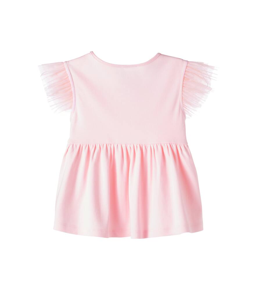 Self-Portrait Kids Tulle-trimmed cotton jersey top
