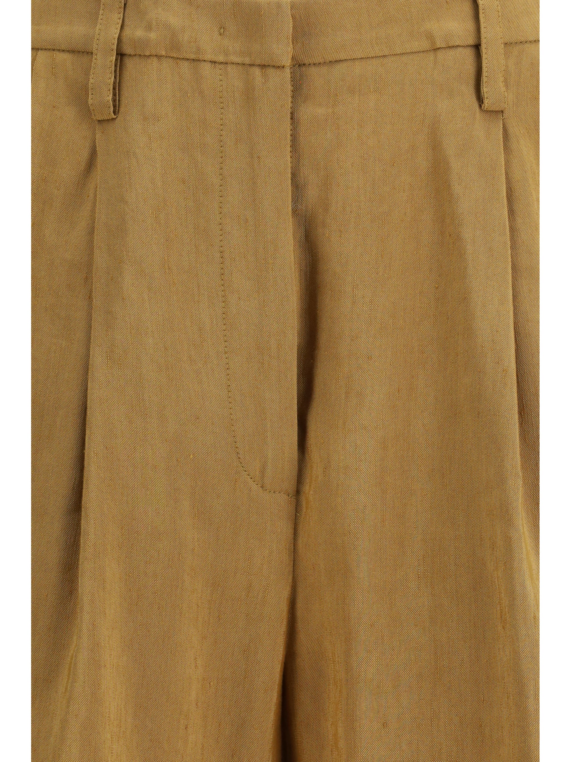 Linen Viscose Blend Bermuda Shorts — Gold