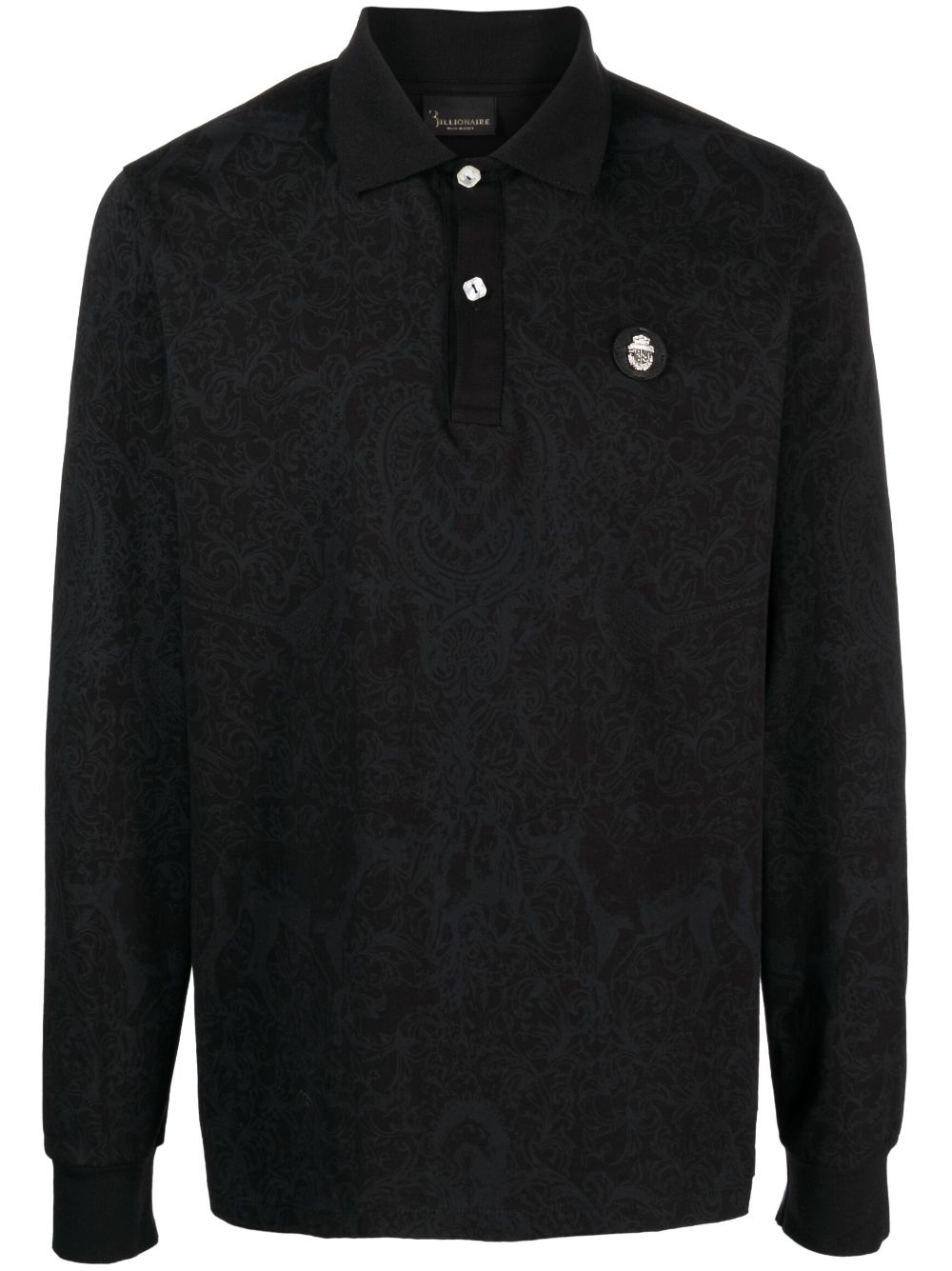 Piquet long-sleeved polo shirt - Black