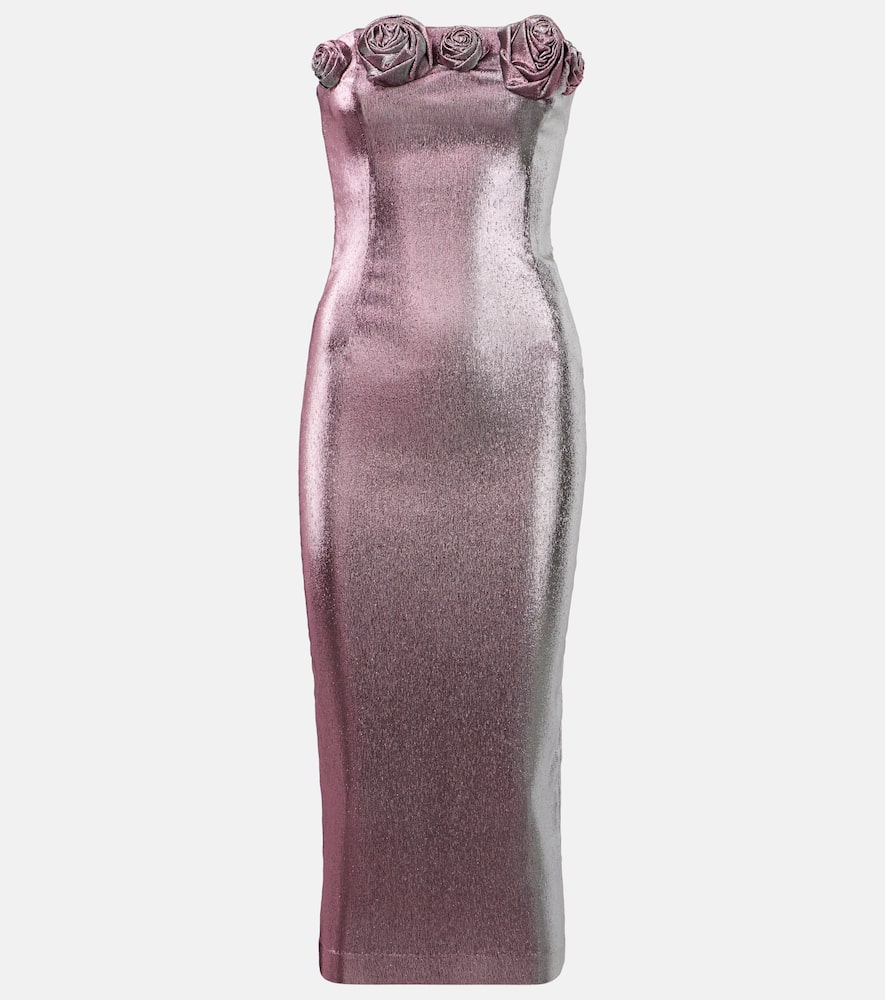 Floral-appliqué lamé midi dress