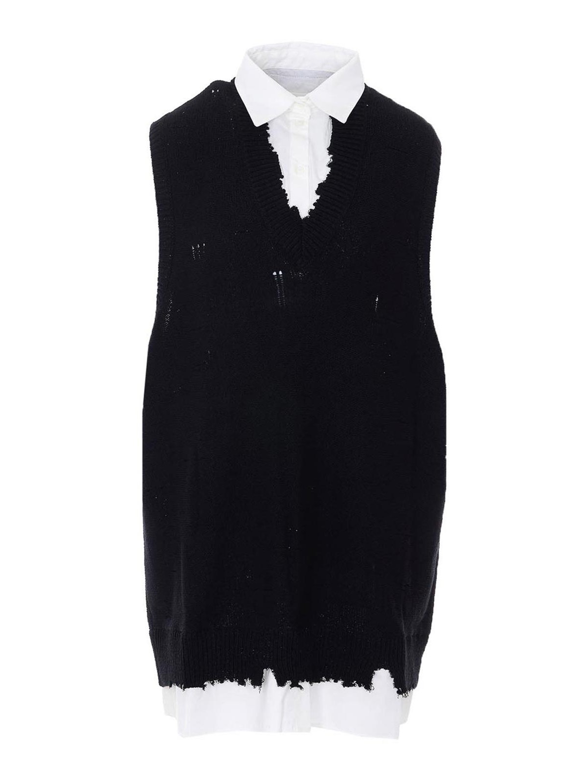 Maison Margiela - v neck sleeveless layered distressed hem dre