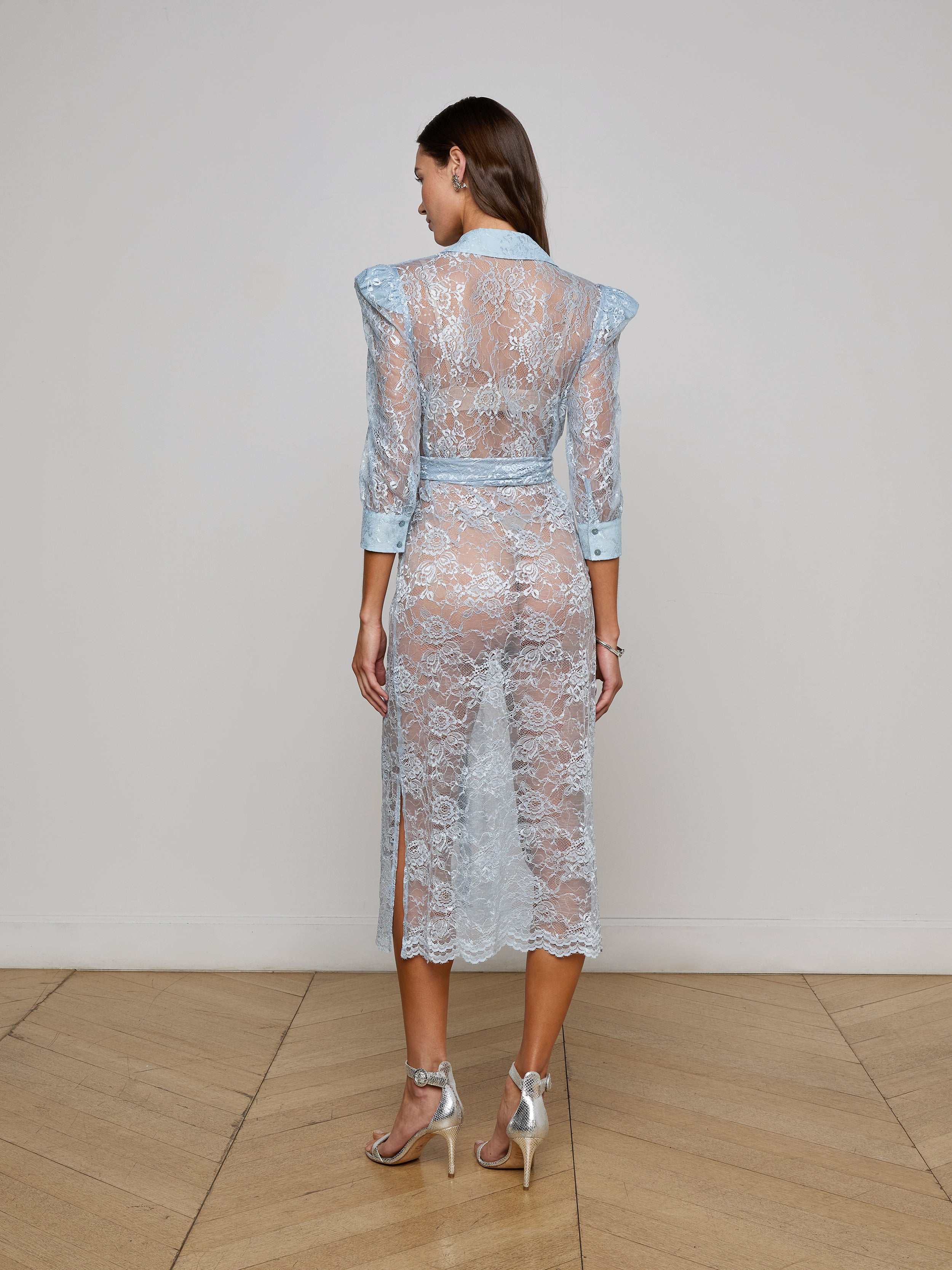 L'AGENCE Kaiya Sequined Lace Dress In Blue Fog