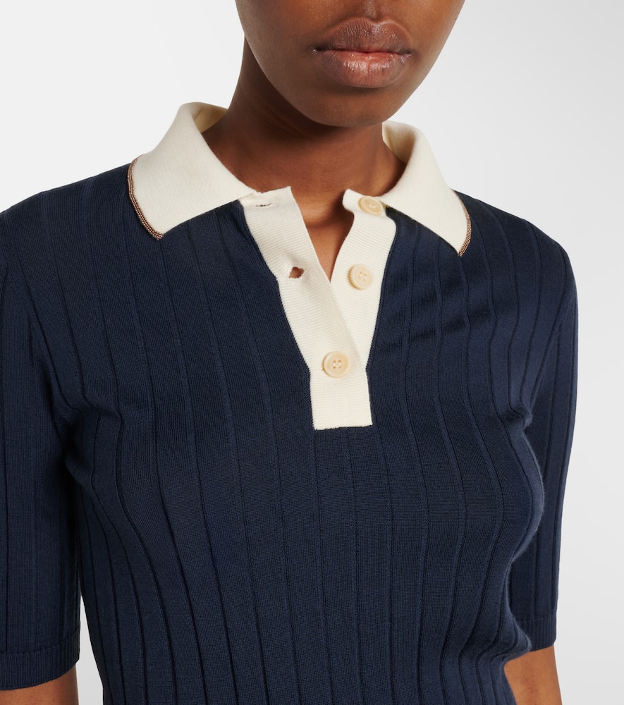 Embellished wool and cashmere polo sweater