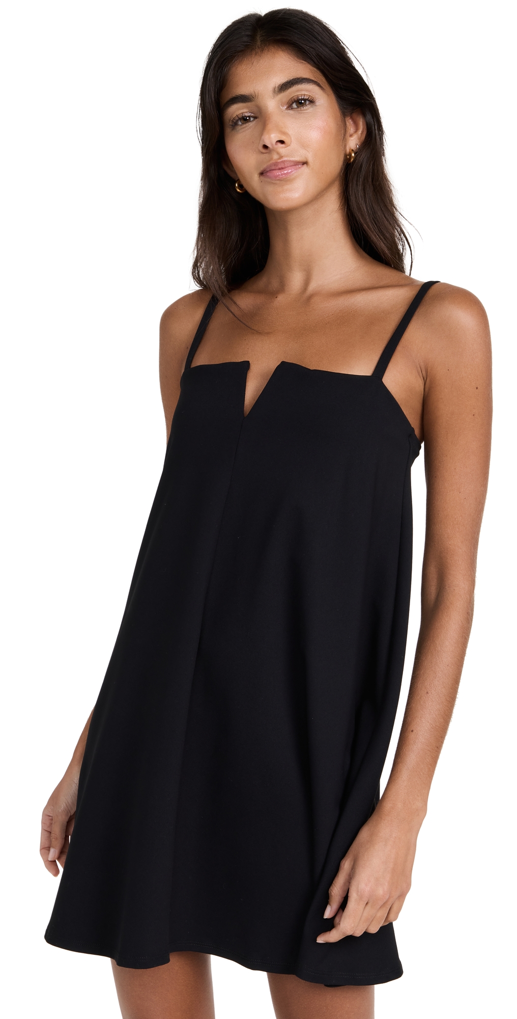 Flared V-Wire Tank Dress Black