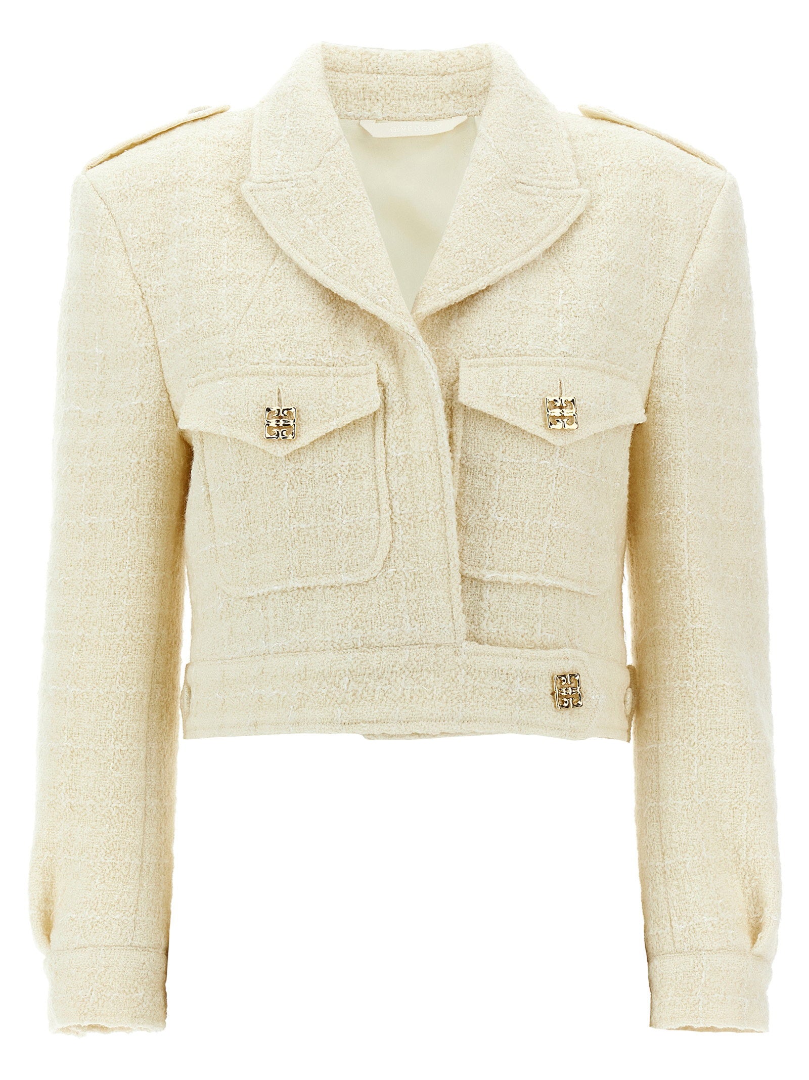 Wool Tweed Military Blazer — Cream