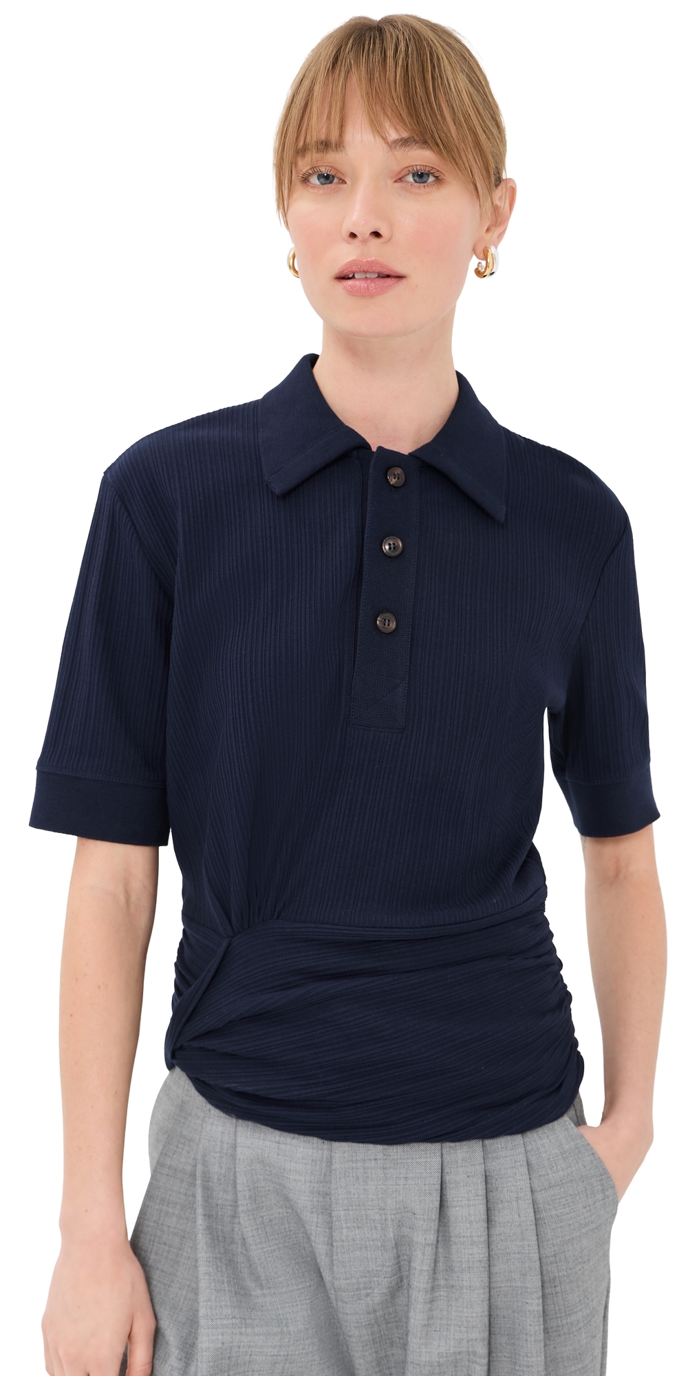 Twist Detail Polo Top Navy