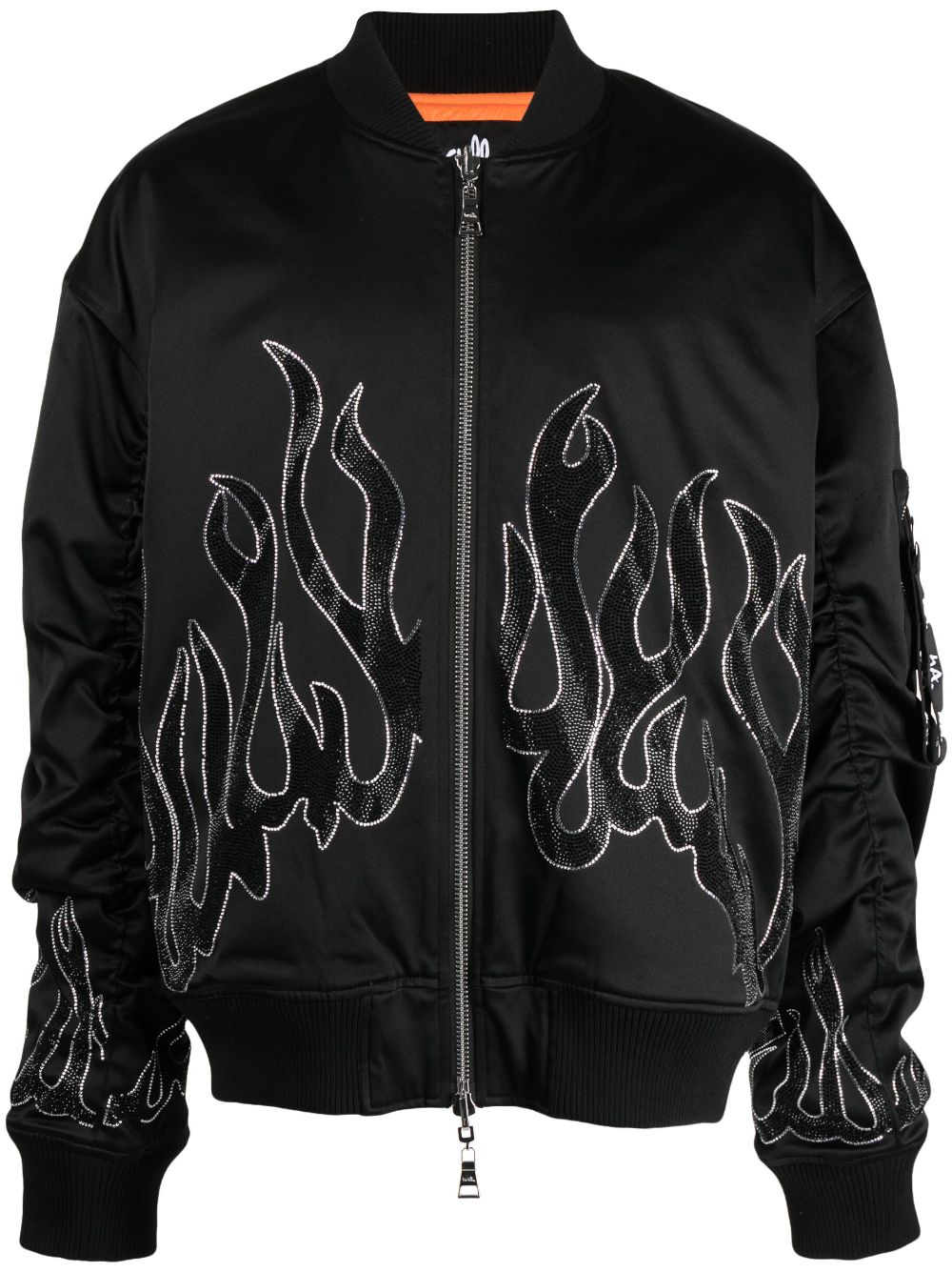 Flame-print zipped bomber jacket - Black