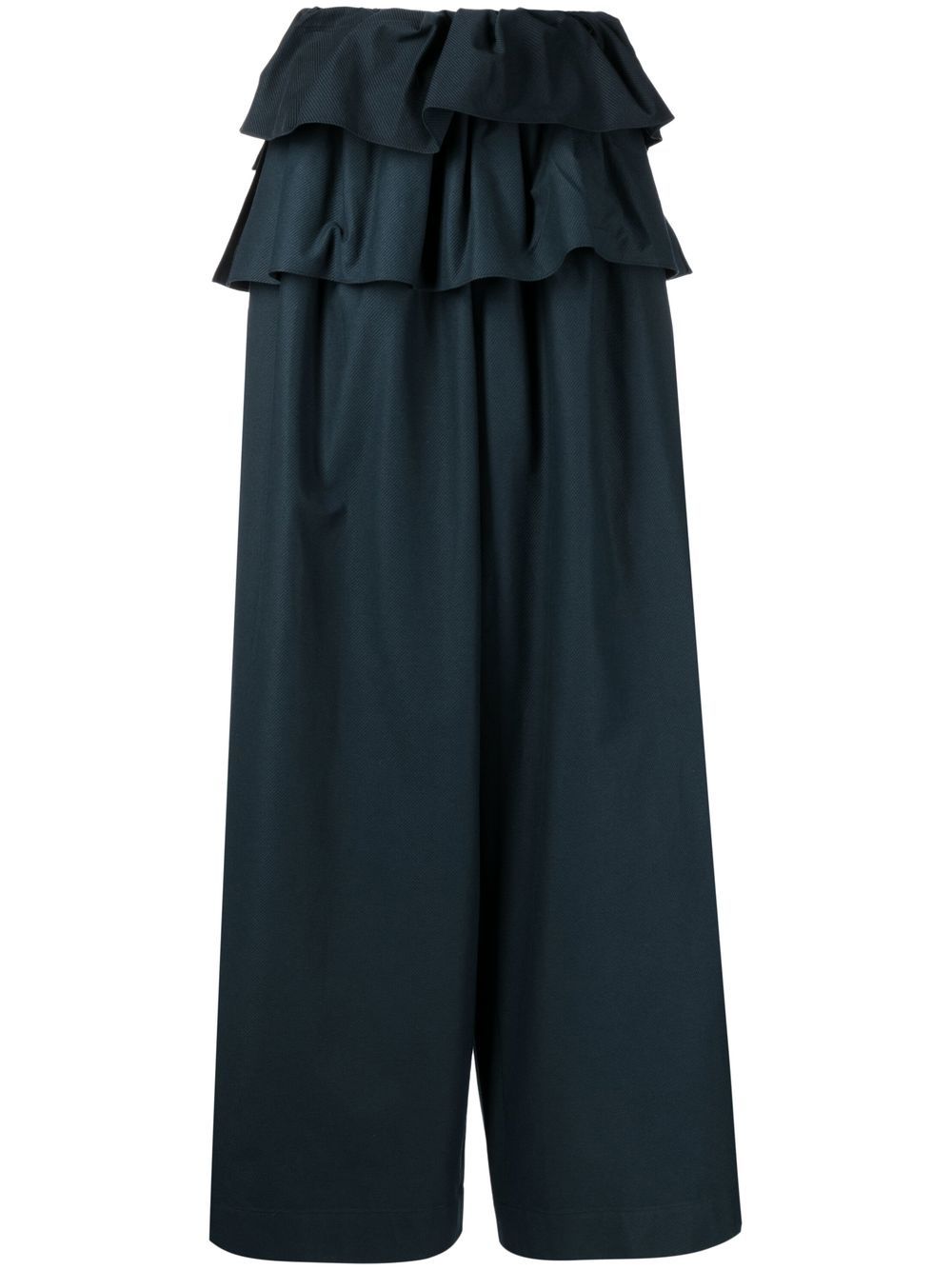 Layered ruffled wide-leg trousers - Blue
