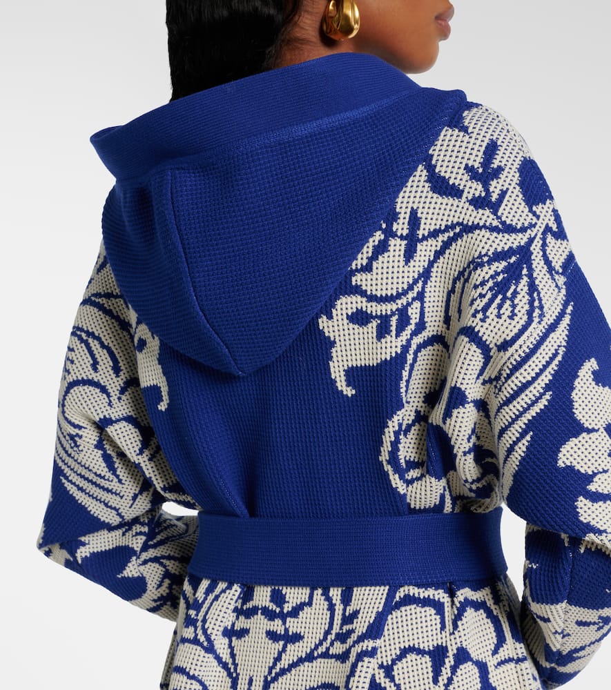 Floral waffle-knit hooded cardigan
