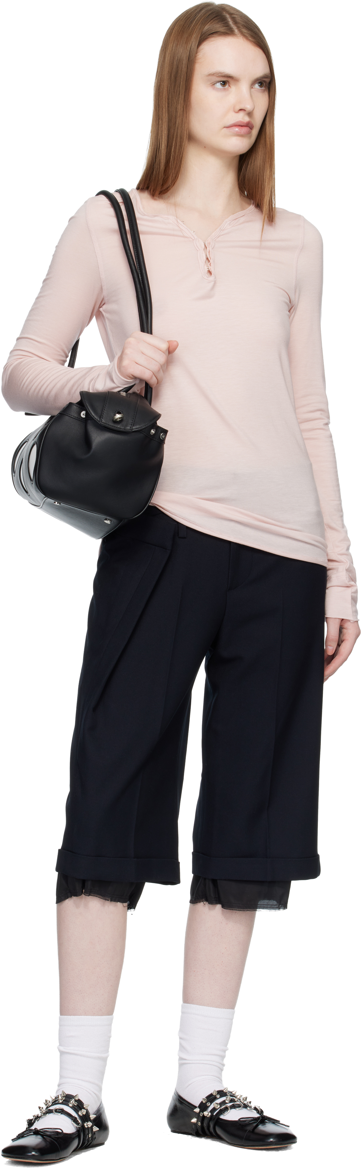 Black Wrap Over Bermuda Shorts