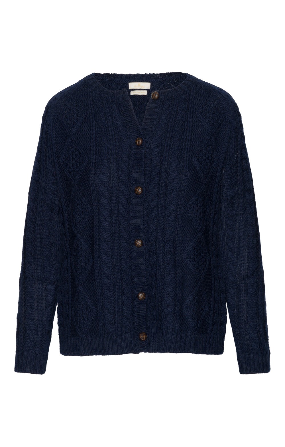 Ladies Pure New Wool Aran Cardigan - Navy Blue