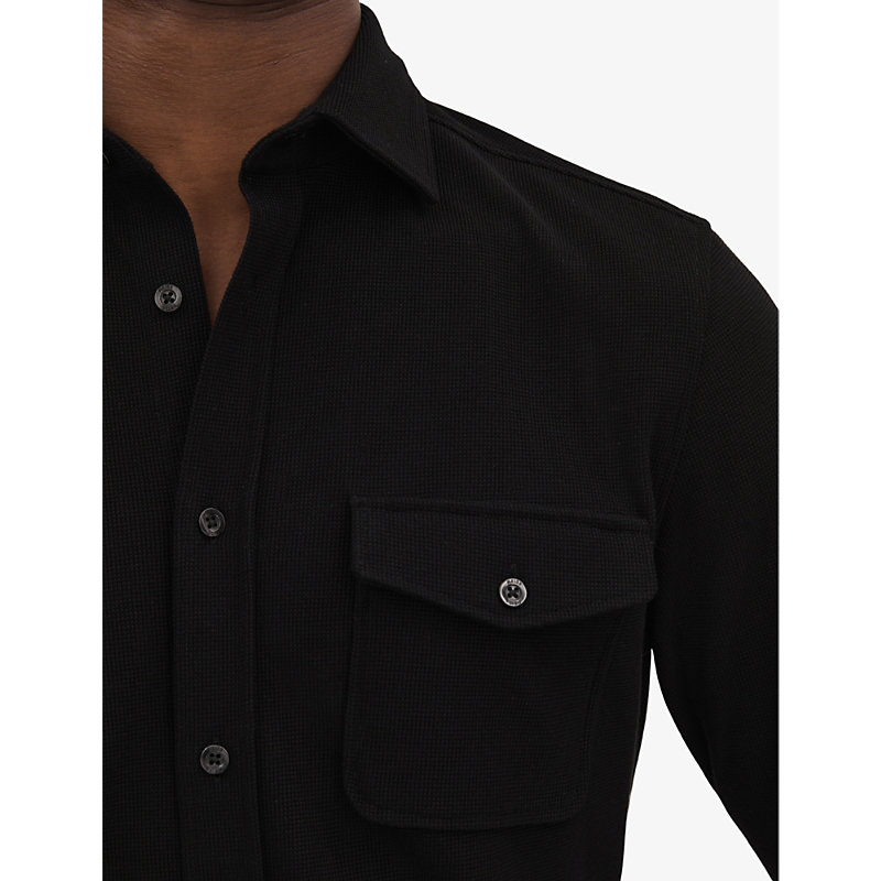 Mens Black Ragan Slim-fit Long-sleeve Cotton-jersey Shirt XL