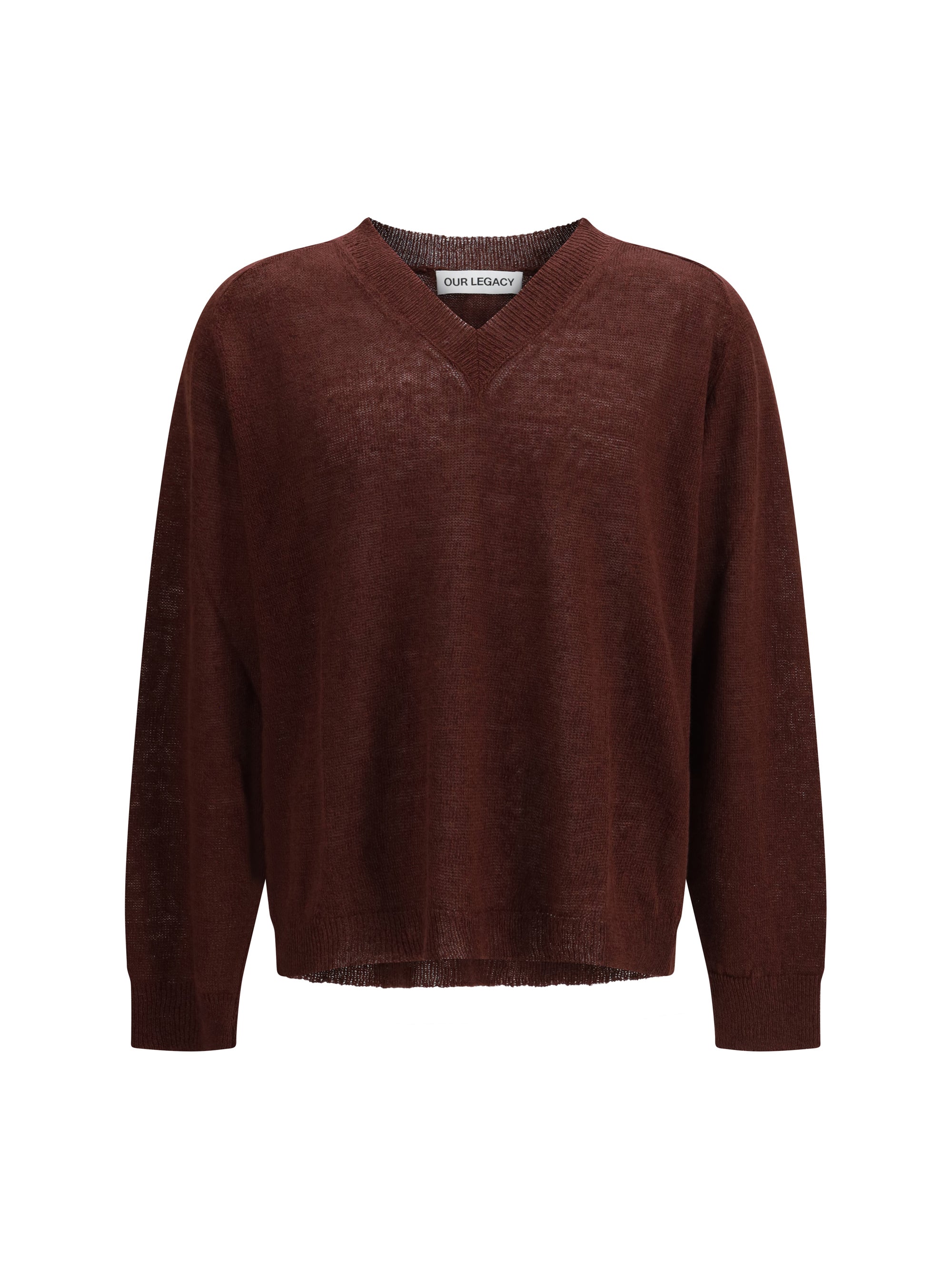 Linen-Blend V-Neck Sweater — Brown