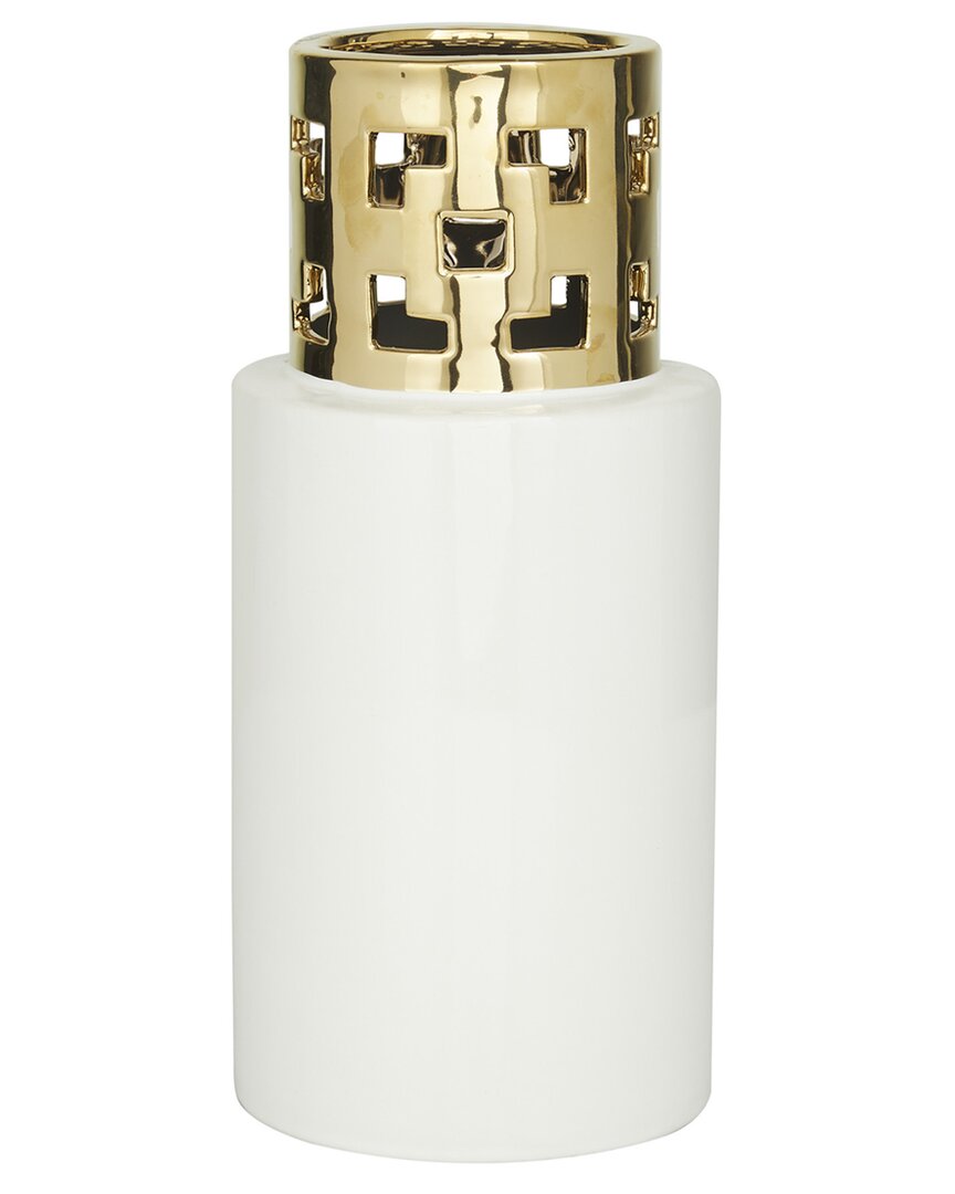 CosmoLiving by Cosmopolitan White Ceramic Vase With Gold Cut Out Accents