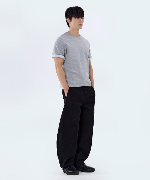 Cropped Stripe Color Block Roll-Up Short Sleeve T-Shirt GT-392_Gray