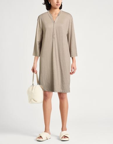Woman Midi dress Khaki Size 1 Linen, Elastane