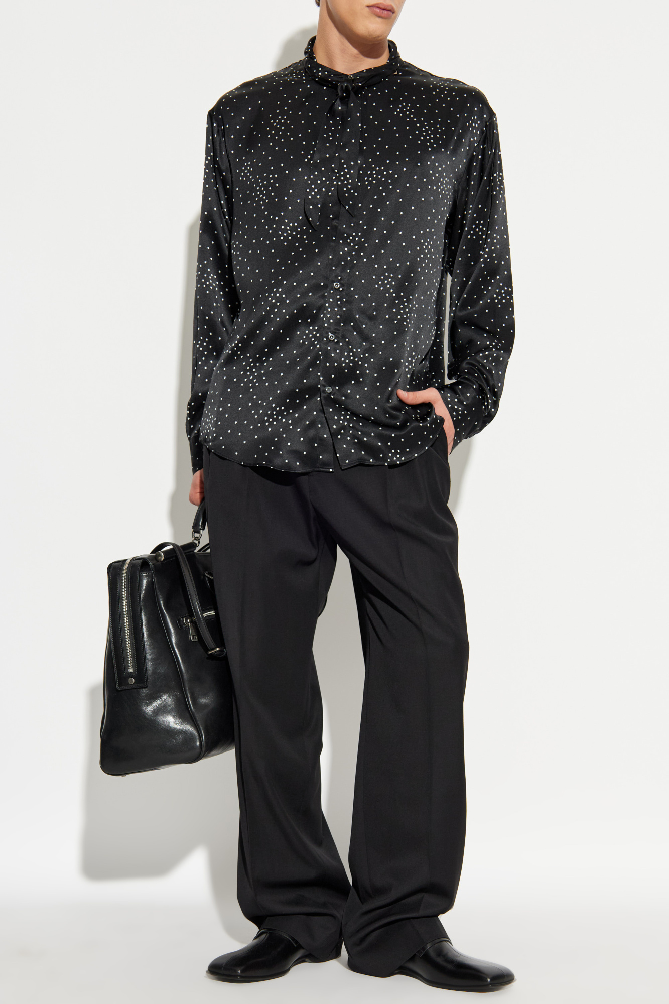 Silk Shirt With Print, Men's, Black