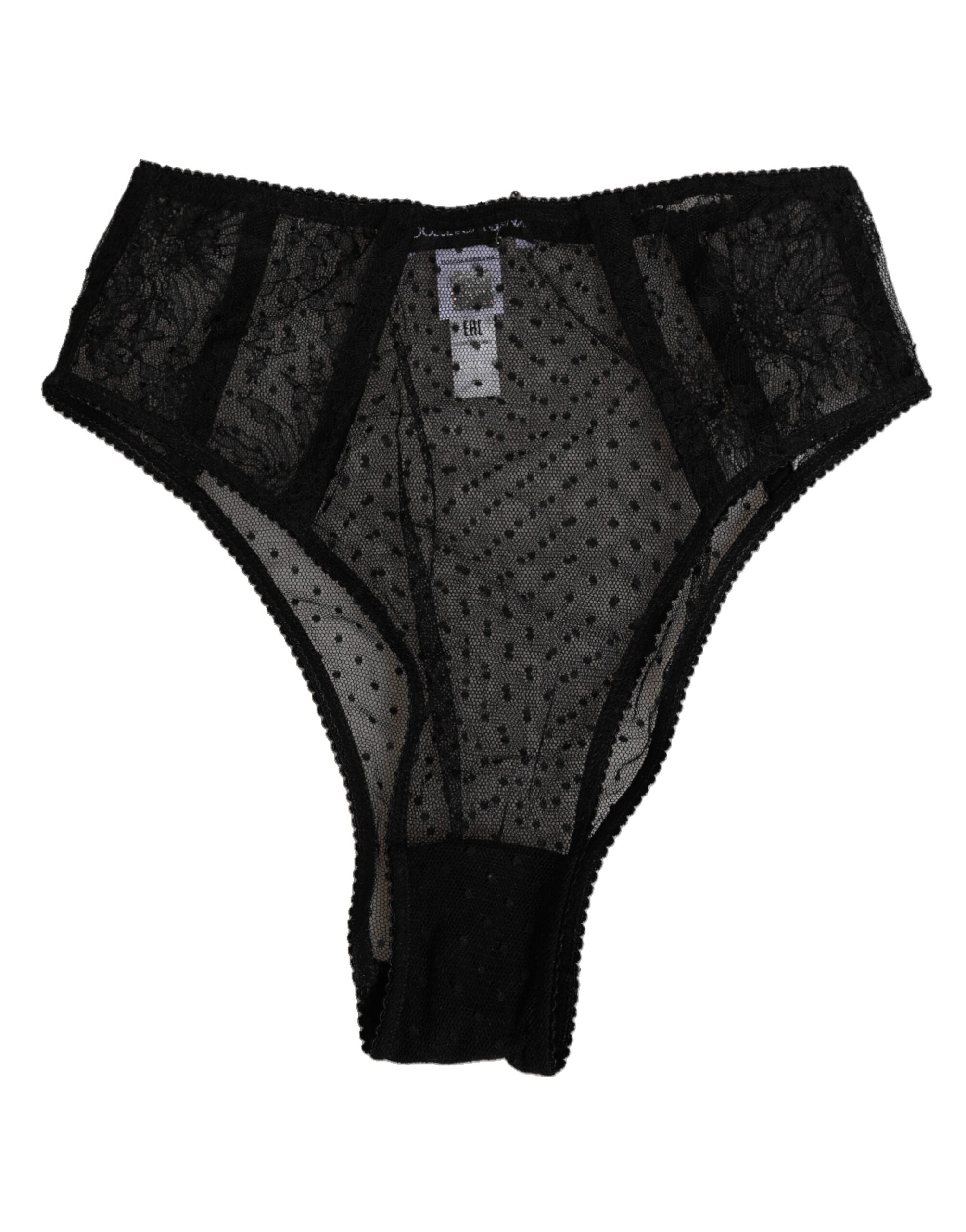 Black Lace Polka Dot Mesh High Waist Underwear Pa+vi Clothing