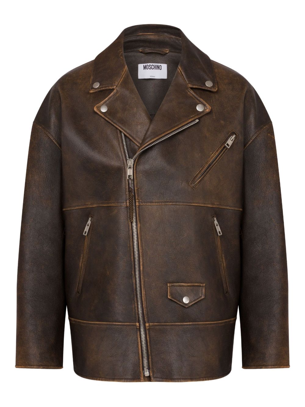 Decorative-lapels nappa-leather biker jacket - Black
