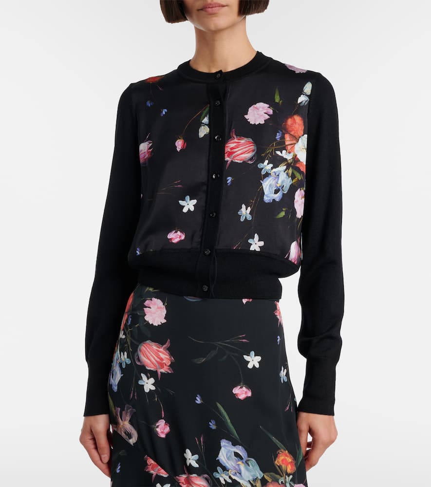 Floral printed cropped wool cardigan