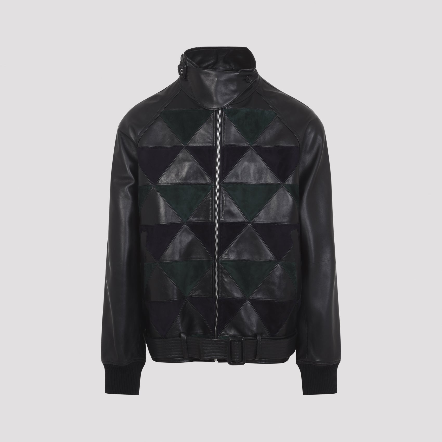 Intarsia Leather Bomber Jacket