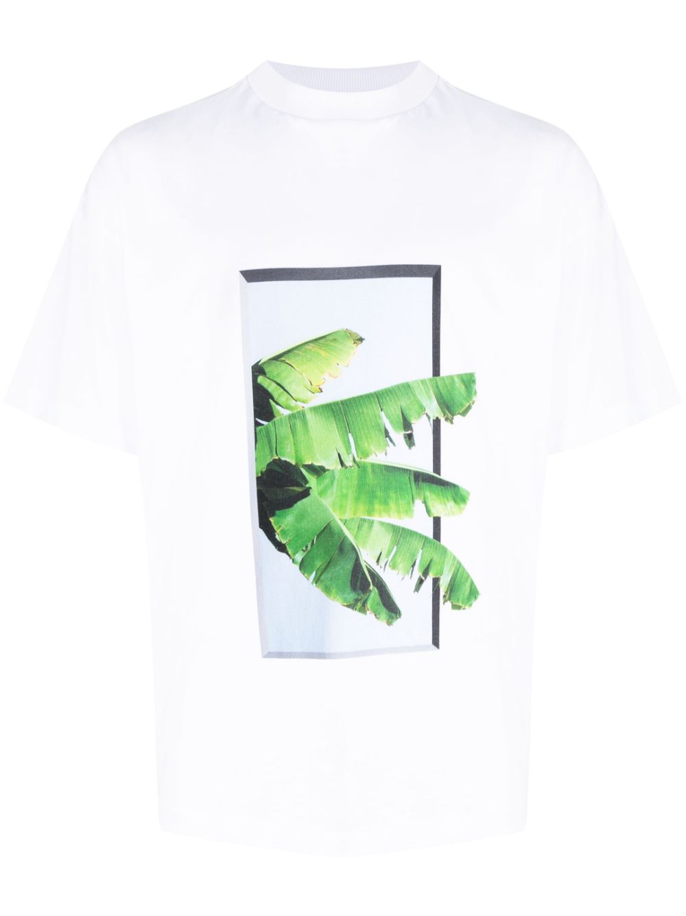 Leaf-print cotton T-shirt - White