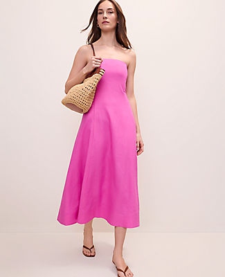 Ann Taylor Strapless Midi Dress in Linen Blend