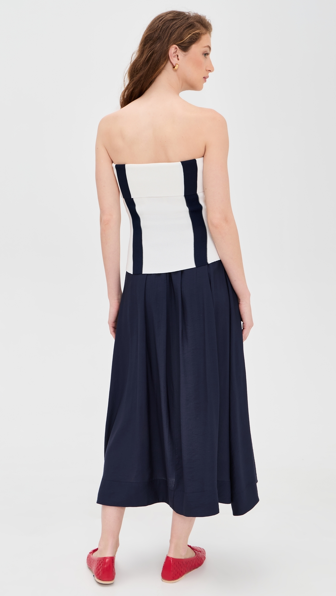 Tube Top Striped Detail Midi Dress Navy/Ivory