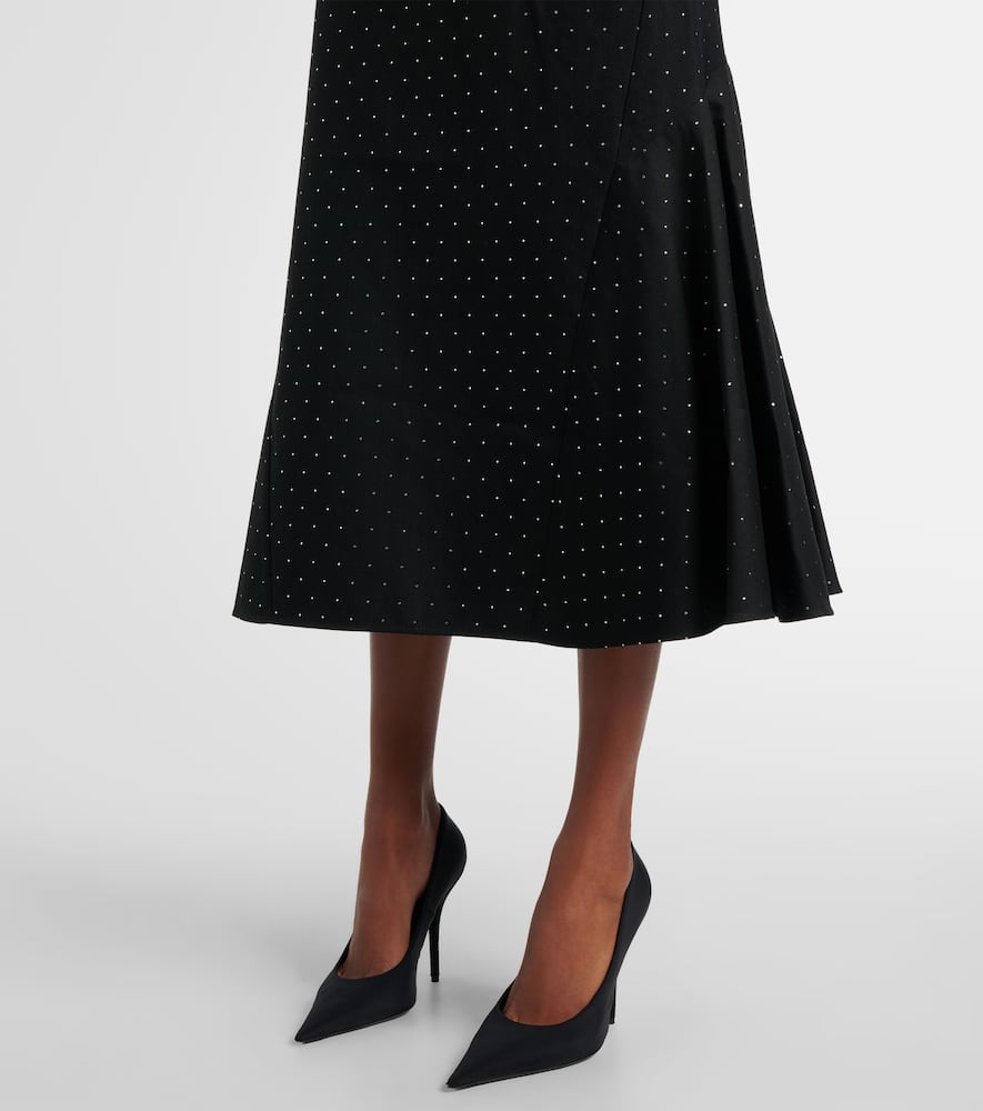 Polka-dot cotton and wool lamé midi skirt
