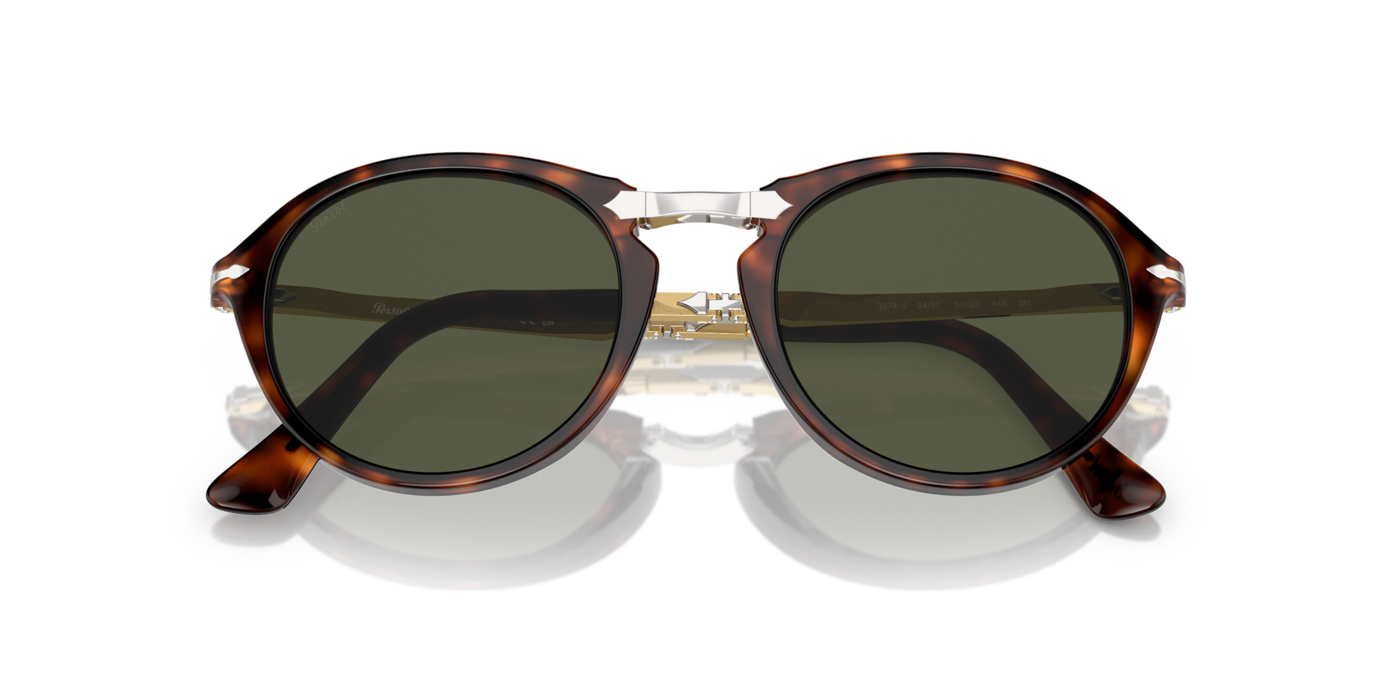 Persol Unisex PO3274S 24/31 Zonnebrillen Plastic Havana Groente Panto