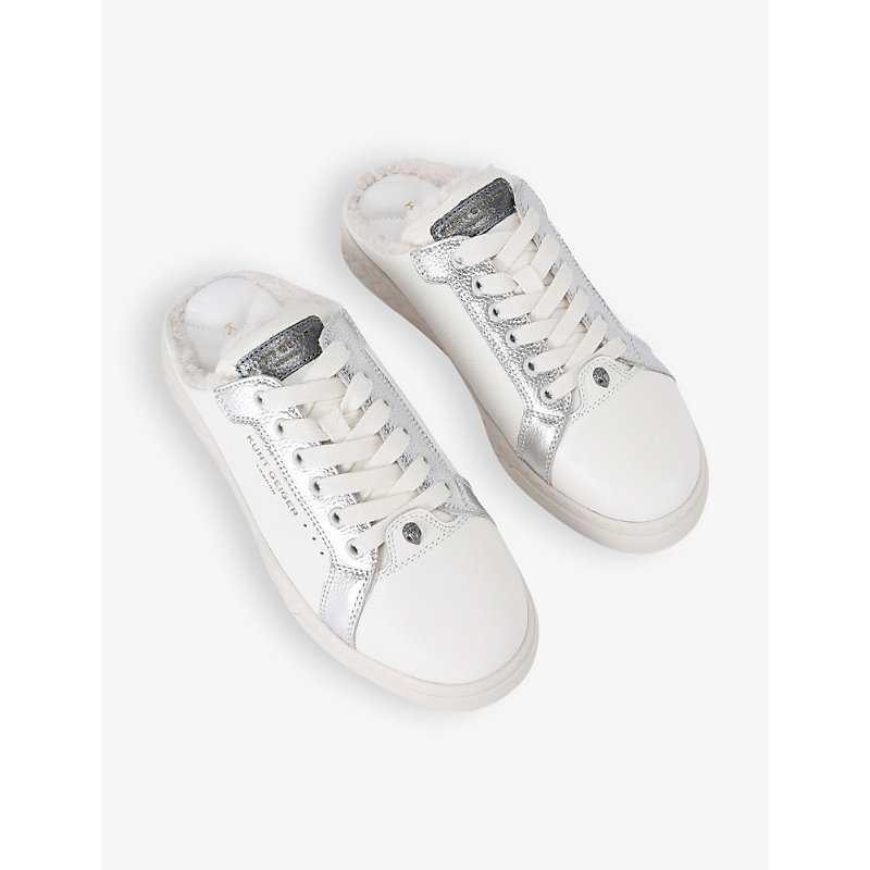 Womens Silver Com Kensington Backless Leather Trainer Mules