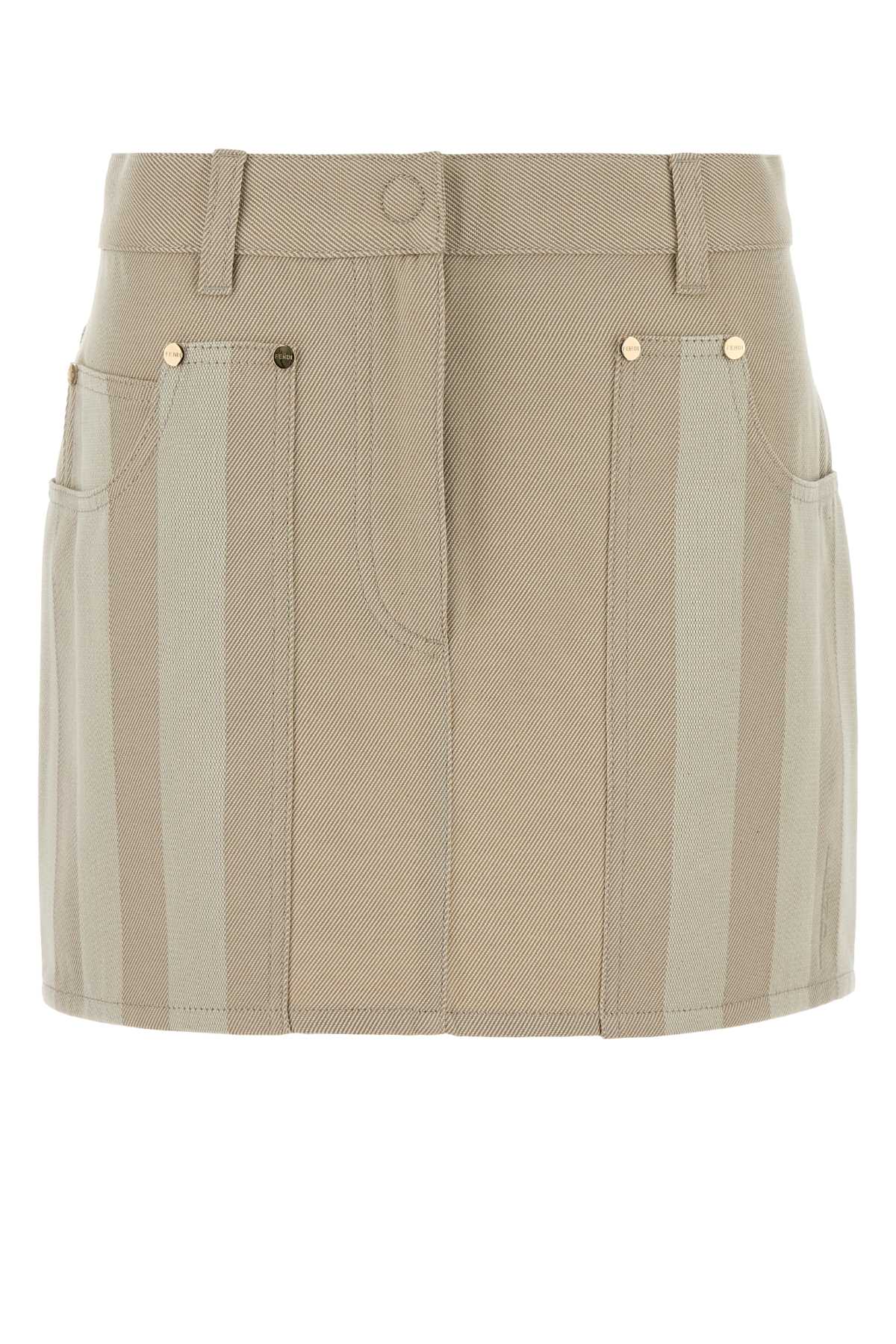 Diagonal Twill Cotton Skirt — Beige
