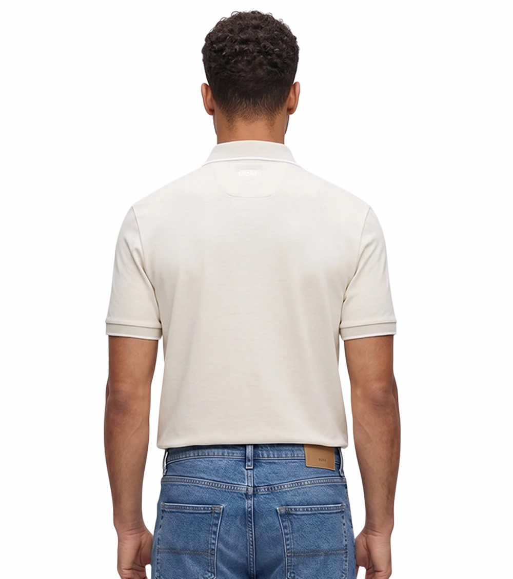 Off White Solid Shirt Collar Polo