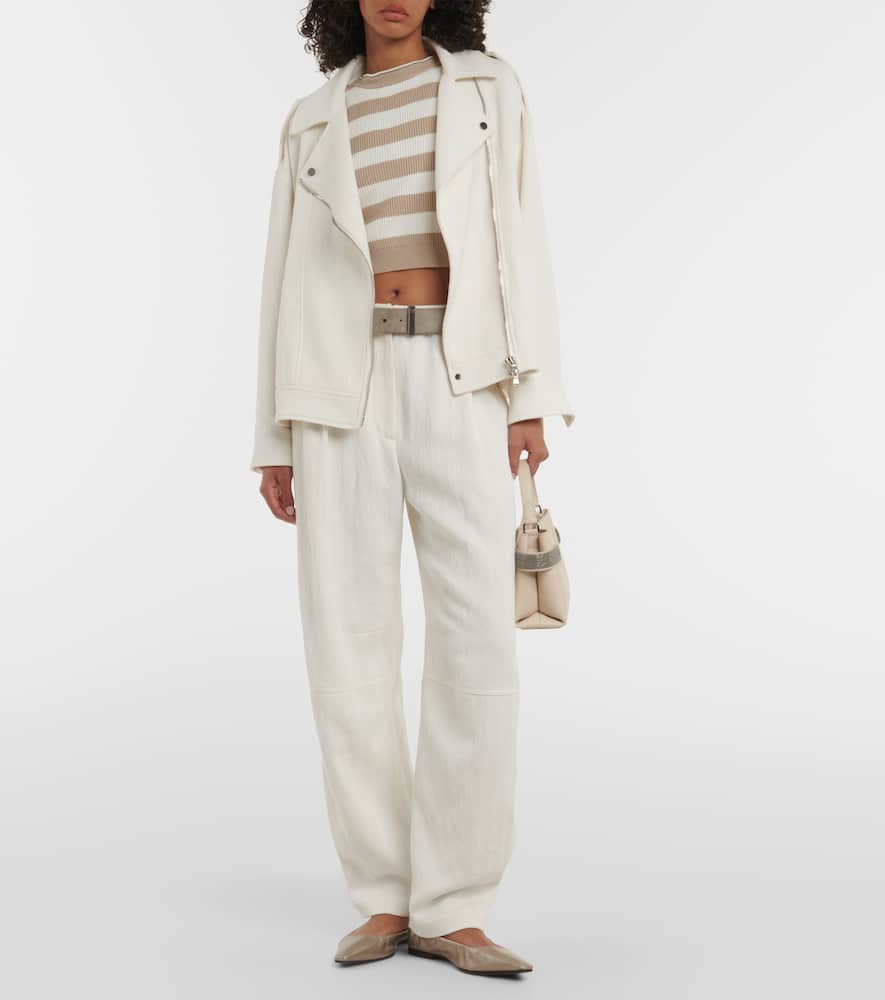 Cotton and linen biker jacket