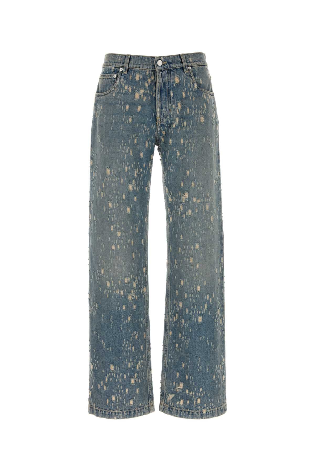Bleached Cotton Denim Jeans — Blue