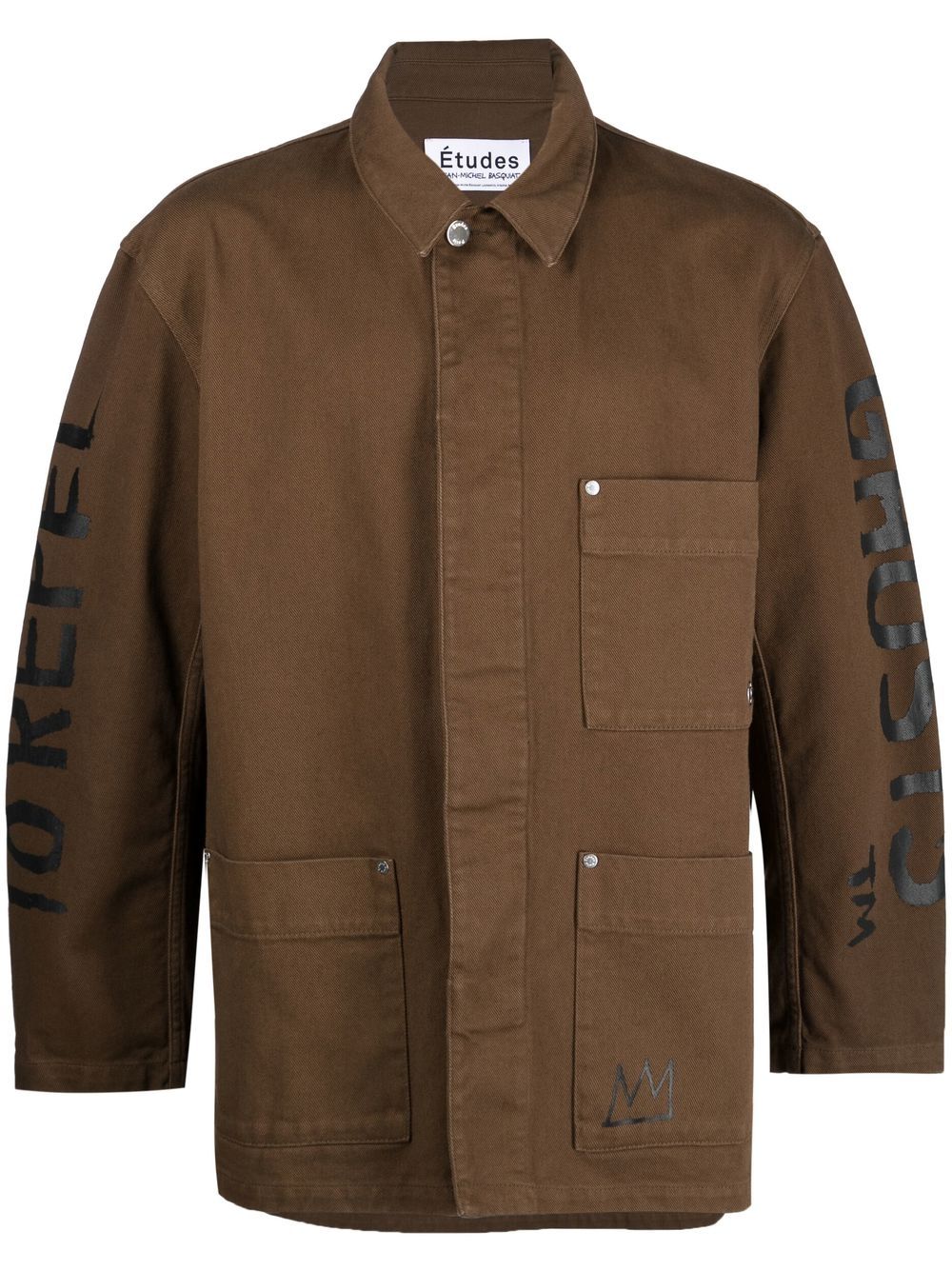 Graphic-print denim jacket - Brown