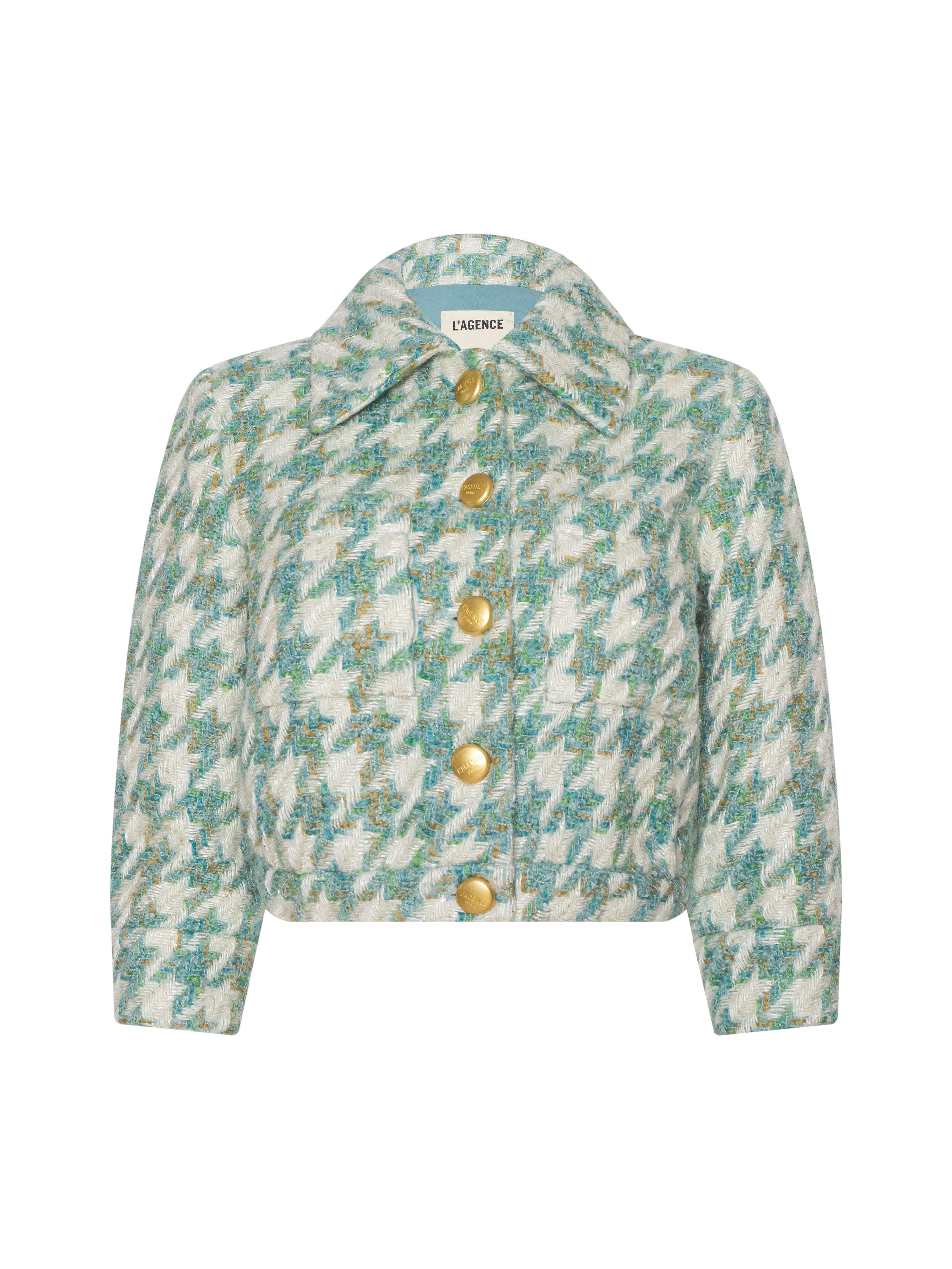 Jia Houndstooth Tweed Jacket In Dusty Jade Multi Houndstooth