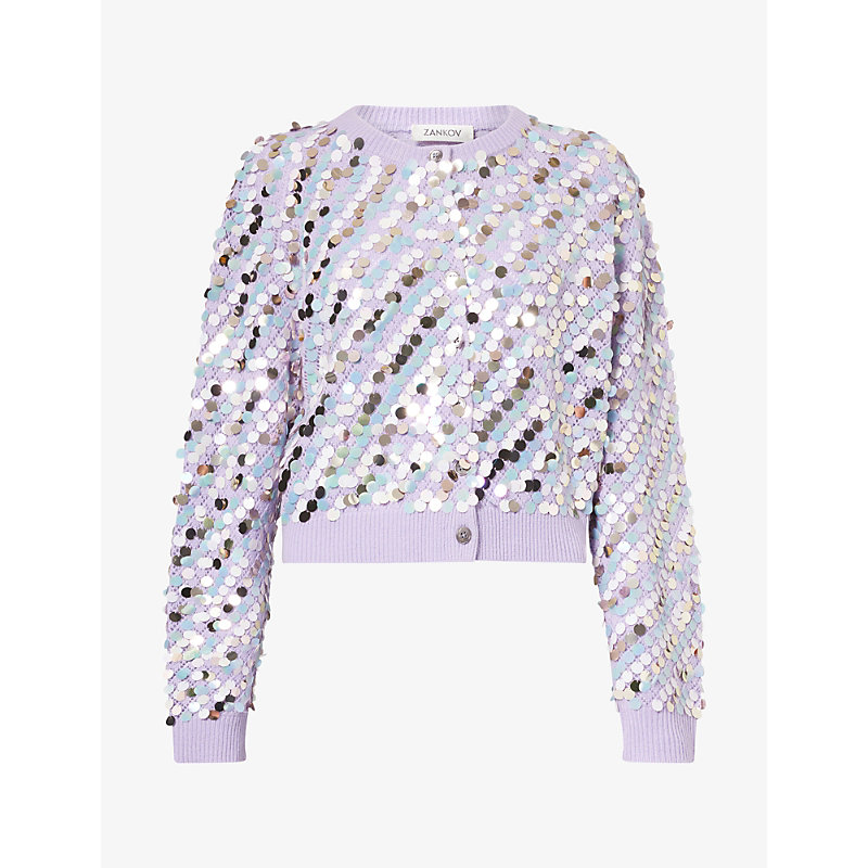 Womens Paillette-Embellished Knitted Wool-Blend Cardigan