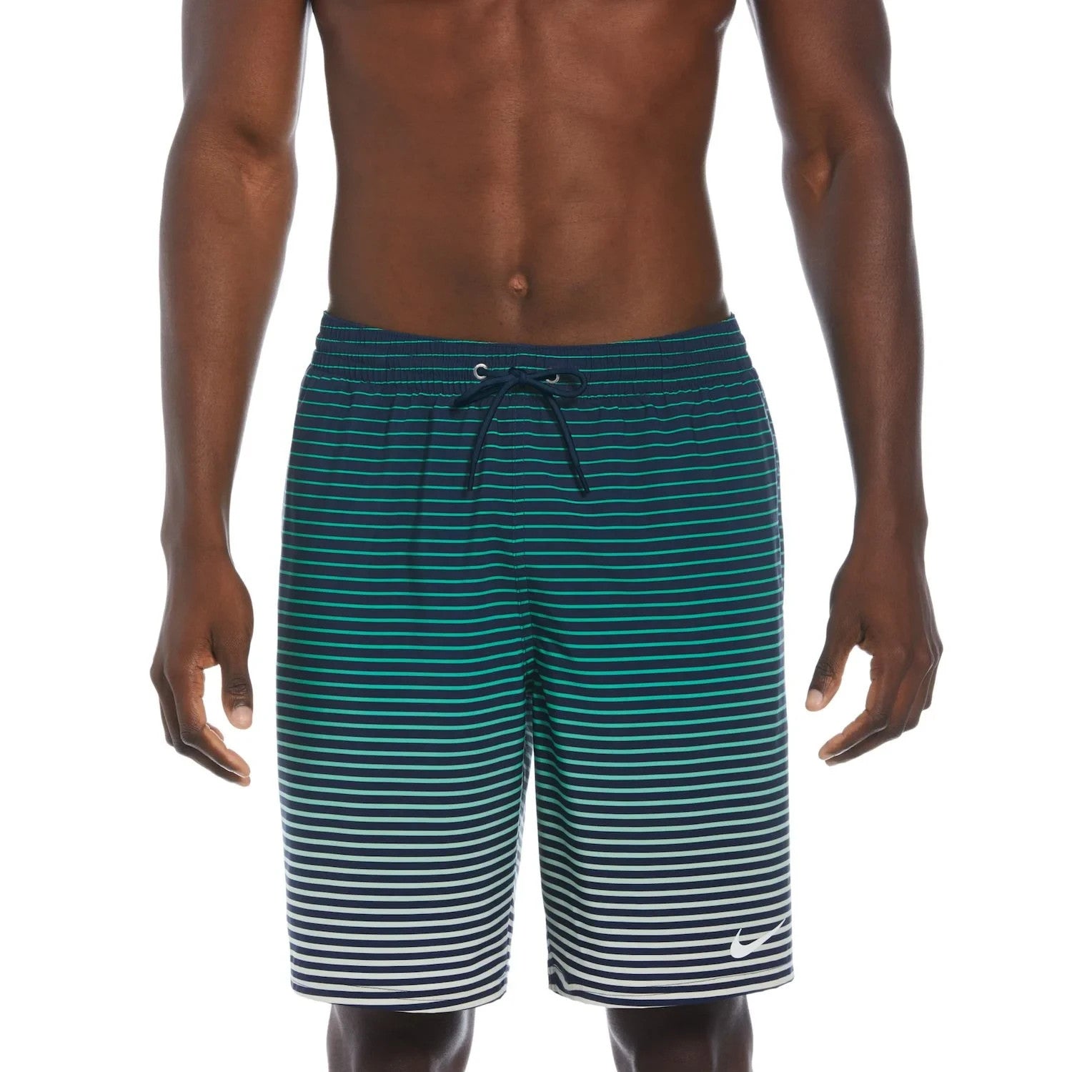 Swim Trunks Men's Navy Stretch Fade Stripe Drawstring Waist FTS986