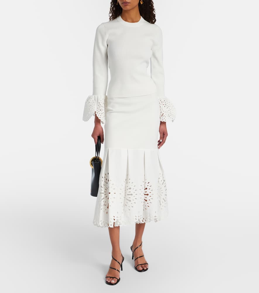 Ferrera broderie anglaise ribbed-knit top
