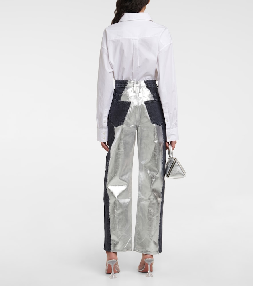Pieced mid-rise straight jeans