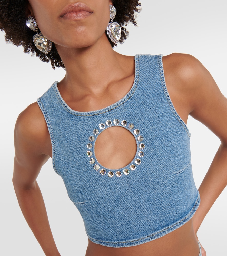 Embellished denim crop top