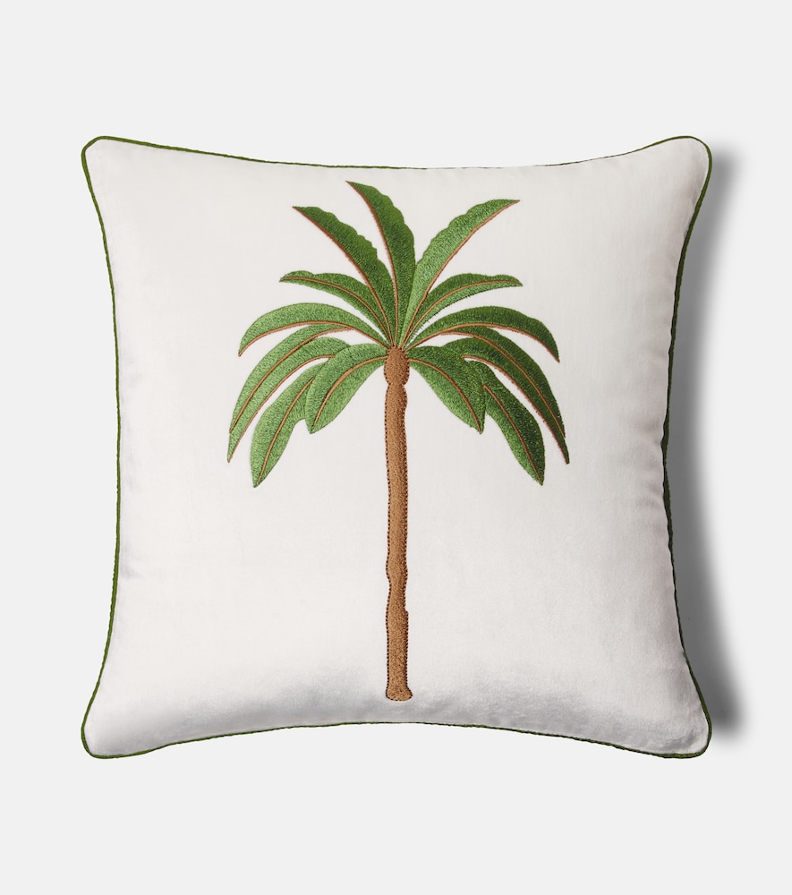 Embroidered cotton velvet cushion