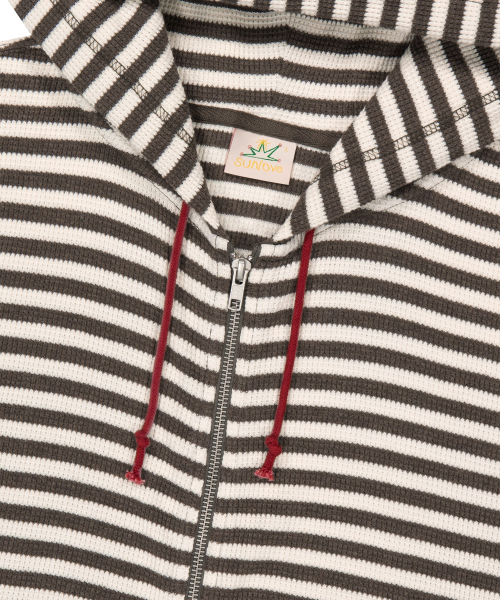 Striped Waffle Zip Up Hoodie Brown