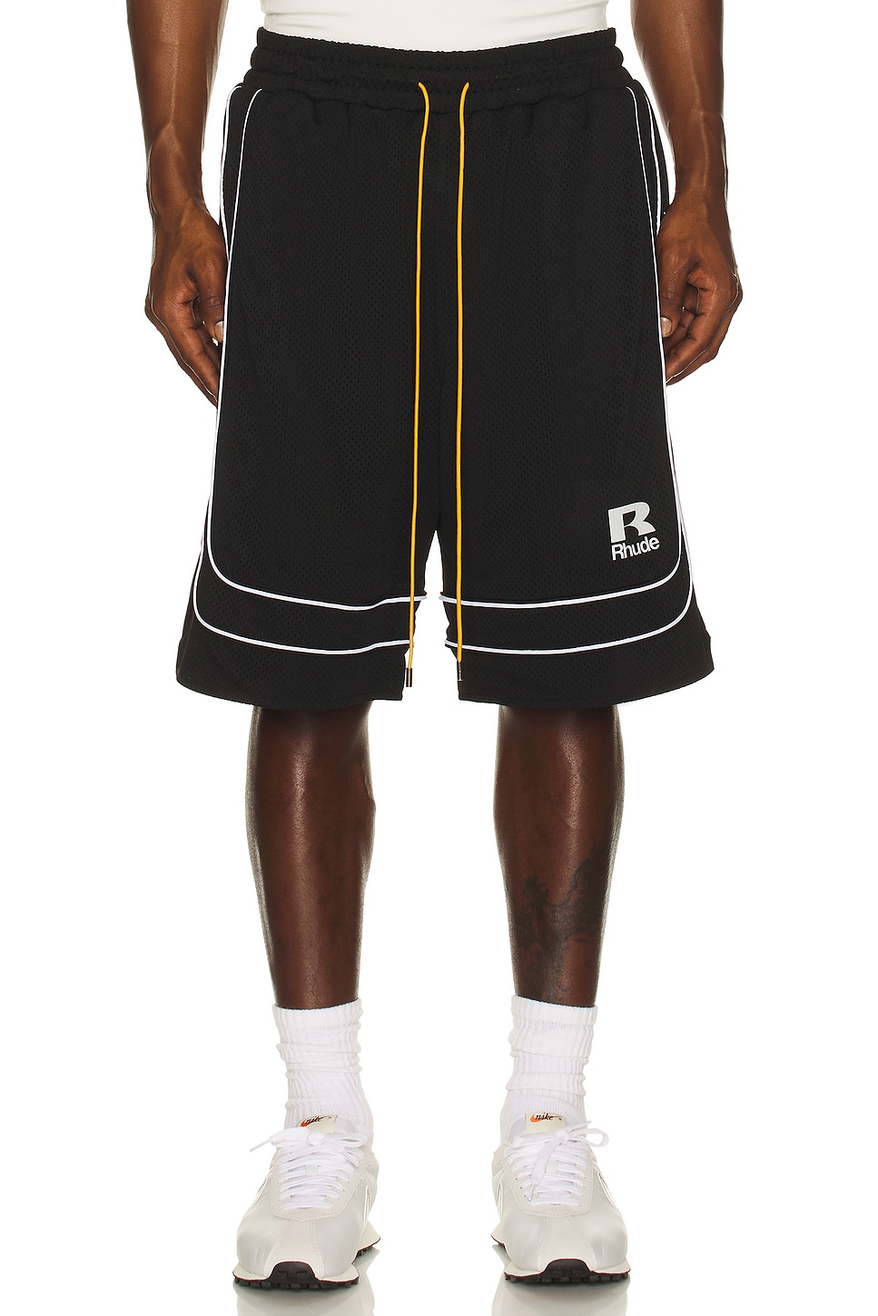 Rhude Baggy Mesh Basketball Short in Black & White - Black. L also in M, S, XL/1X, XXL/2X