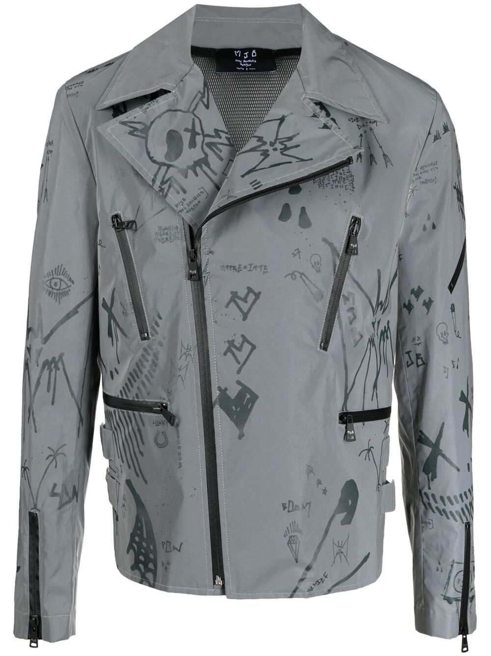 Graffiti-print biker jacket - Grey