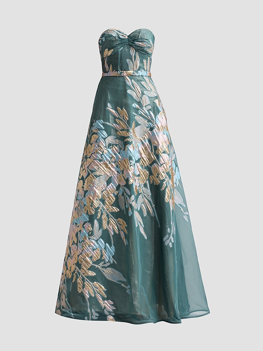 Women's Floral Strapless Sweetheart Gown - Slate Multi