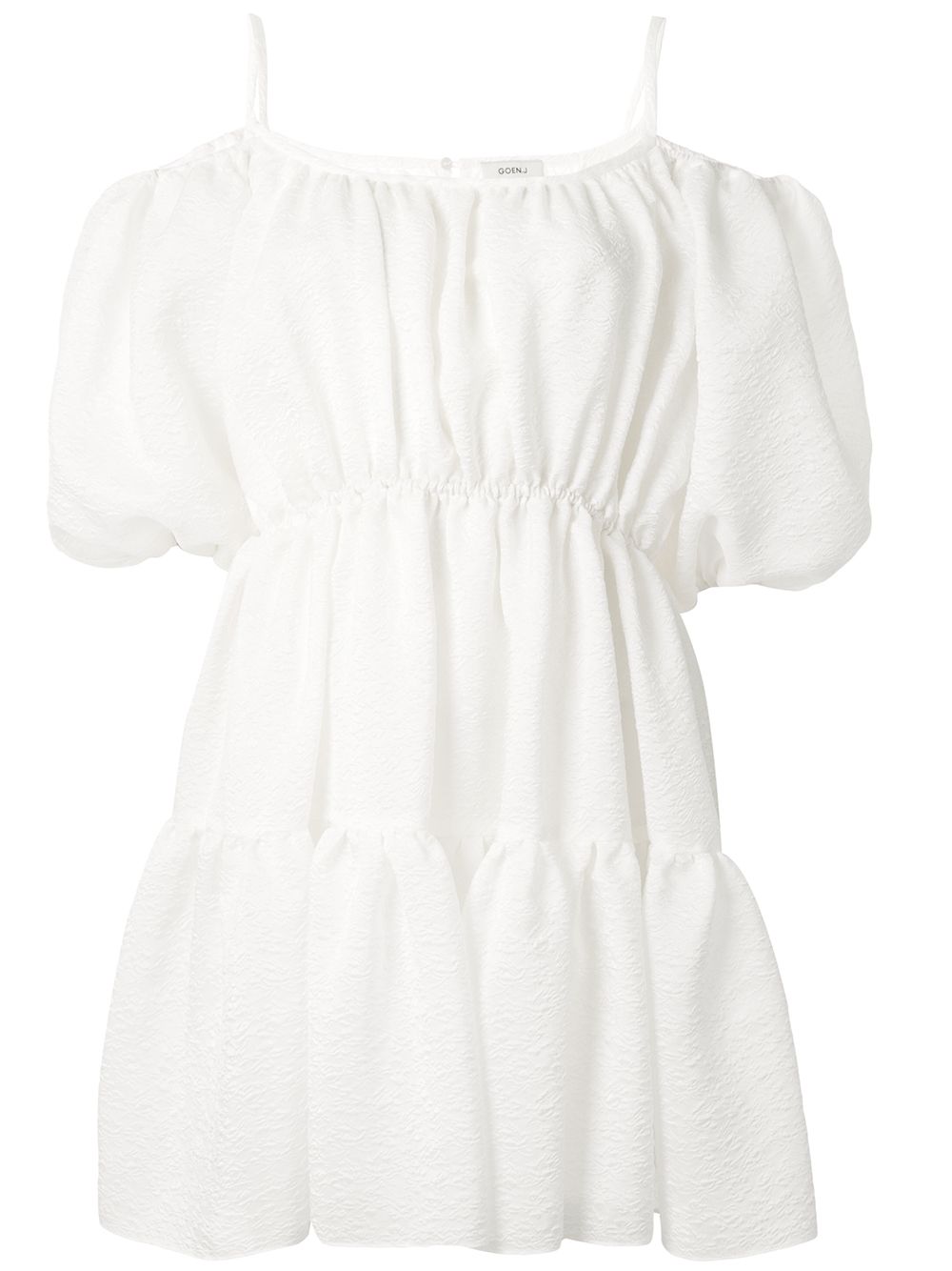 Balloon-sleeved tiered mini dress - White