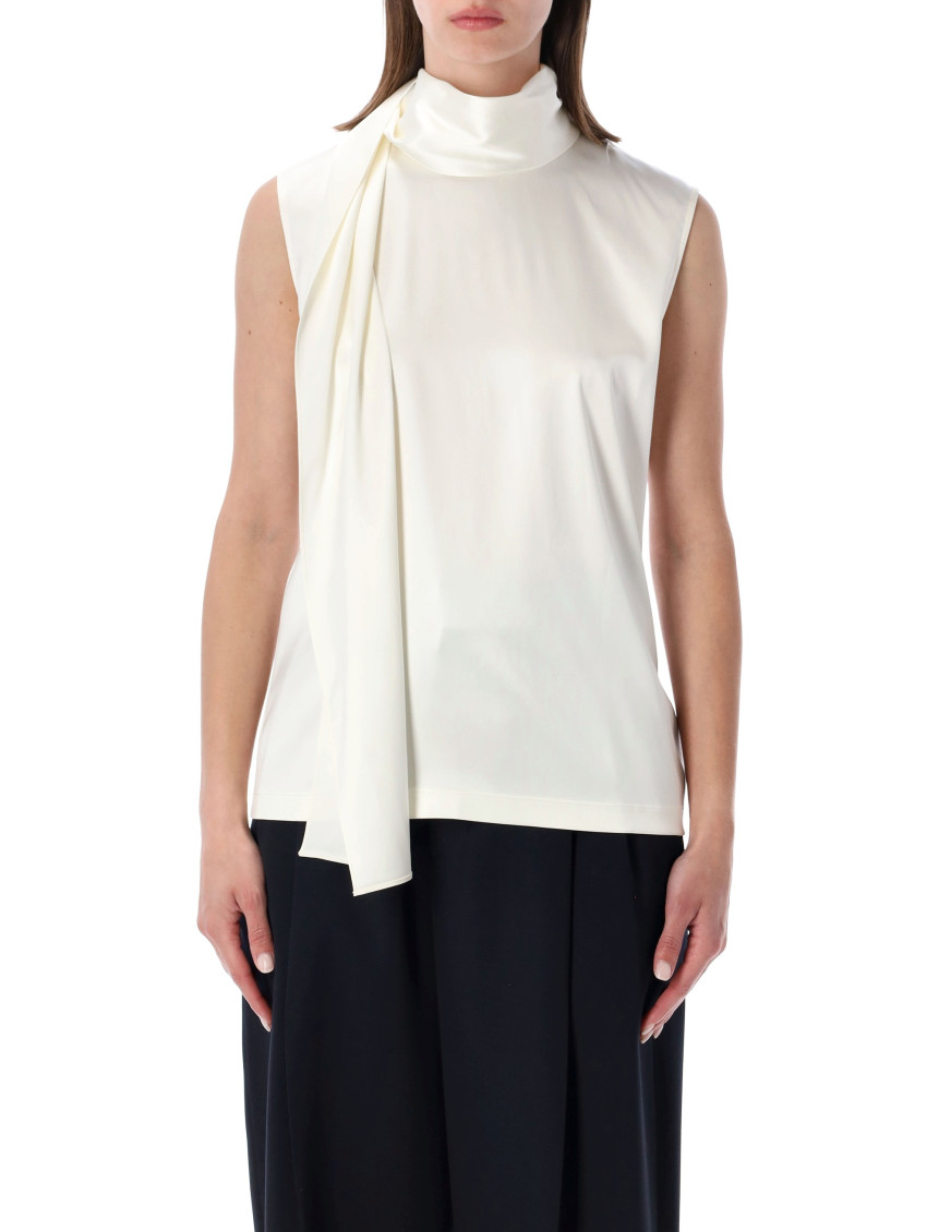 Ivory Stretch Satin Top White Exterior: Silk Elastane Maglie - Women